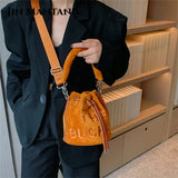Plush Small Bucket Bag Women Soft Top Handle Tote Crossbody Bag