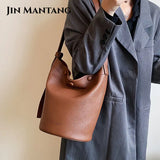 Soft Leather Bucket Crossbody Bag Winter Shoulder Side Bag Handbags