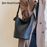Soft Leather Bucket Crossbody Bag Winter Shoulder Side Bag Handbags