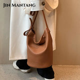 Soft Leather Bucket Crossbody Bag Winter Shoulder Side Bag Handbags