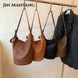 Soft Leather Bucket Crossbody Bag Winter Shoulder Side Bag Handbags
