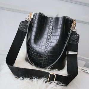 Crocodile Crossbody Bag PU Leather Bucket Handbag