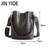 Crocodile Crossbody Bag PU Leather Bucket Handbag