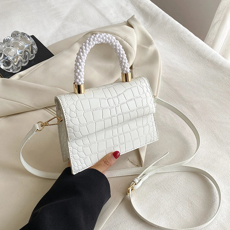 Stone Pattern Leather Crossbody Bag - Women's Fashion Accessory
