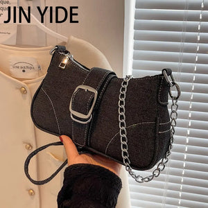 Denim Chain Tote Bag Armpit Bag for Women