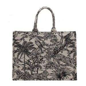 Women Canvas Shoulder Bag Embroidery Tote Crossbody Handbag