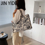 Women Canvas Shoulder Bag Embroidery Tote Crossbody Handbag