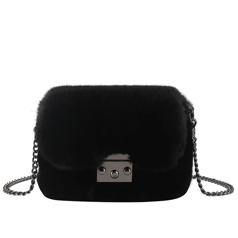 Faux Rabbit Fur Mini Handbag Chain Crossbody Bag