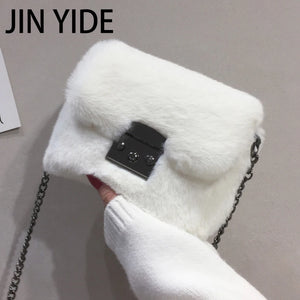 Faux Rabbit Fur Mini Handbag Chain Crossbody Bag