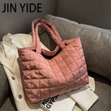 Large Capacity Winter Shoulder Bag Solid Nylon Handbags Cotton Casual Tote Bags