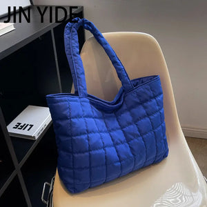 Large Capacity Winter Shoulder Bag Solid Nylon Handbags Cotton Casual Tote Bags