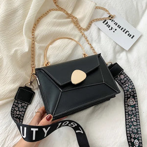 PU Leather Shoulder Messenger Bag Metal Handle Strap Casual Portable Bag