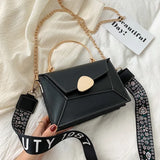PU Leather Shoulder Messenger Bag Metal Handle Strap Casual Portable Bag