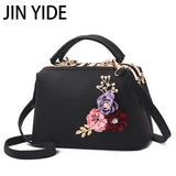 Embroidery Flower Shoulder Bag Women's Handbag PU Leather Messenger Bag