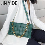 Crucious Leather Messenger Bag for Women with Chain Shoulder Strap