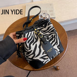 Leopard PU Leather Bucket Bag Crossbody Handbag Women Shoulder Purse