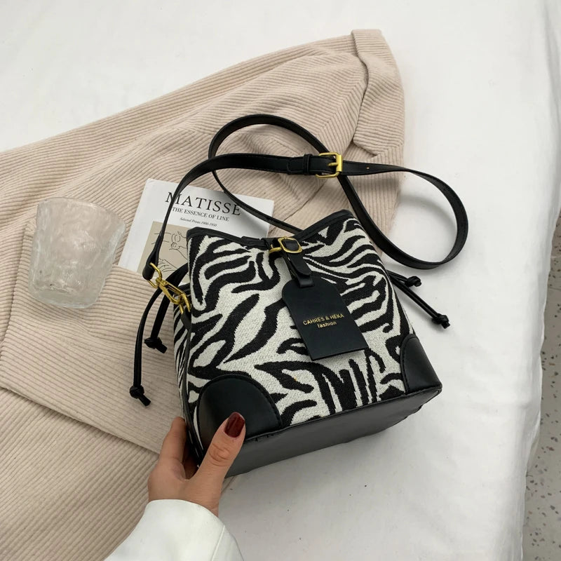 Leopard PU Leather Bucket Bag Crossbody Handbag Women Shoulder Purse