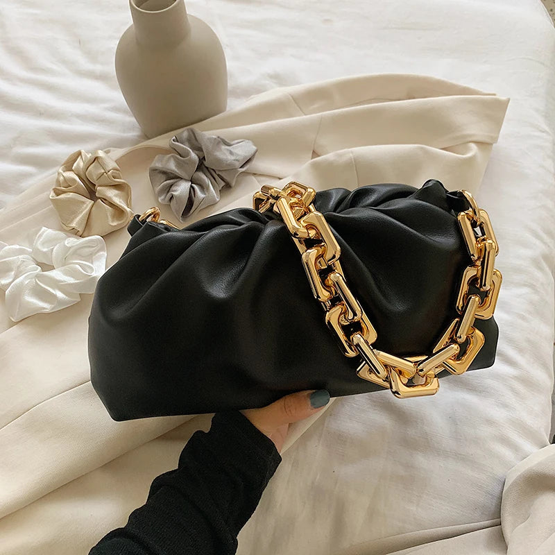 Stylish Leather Pleated Tote Travel Shoulder Bag