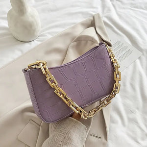 Stone Pattern PU Leather Armpit Bag with Metal Chain Shoulder Handbag