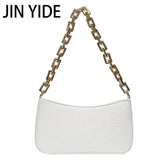 Stone Pattern PU Leather Armpit Bag with Metal Chain Shoulder Handbag