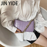 Stone Pattern PU Leather Armpit Bag with Metal Chain Shoulder Handbag