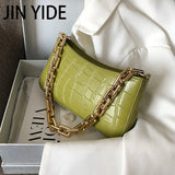 Stone Pattern PU Leather Armpit Bag with Metal Chain Shoulder Handbag