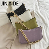 Stone Pattern PU Leather Armpit Bag with Metal Chain Shoulder Handbag