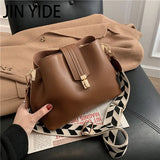 Vintage Small Leather Bucket Crossbody Bag for Women Lady Handbag