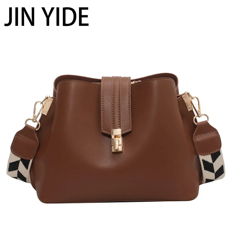 Vintage Small Leather Bucket Crossbody Bag for Women Lady Handbag