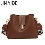 Vintage Small Leather Bucket Crossbody Bag for Women Lady Handbag