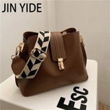 Vintage Small Leather Bucket Crossbody Bag for Women Lady Handbag