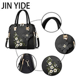 Vintage Embroidered Tote Handbag Leather Shoulder Purse