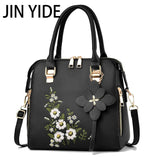 Vintage Embroidered Tote Handbag Leather Shoulder Purse