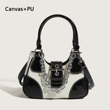Canvas Splicing Shoulder Bag Girls Crossbody Chain Bag