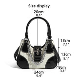 Canvas Splicing Shoulder Bag Girls Crossbody Chain Bag