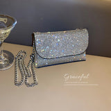 Rhinestones Evening Bag PU Leather Chain Clutch Shoulder Bags
