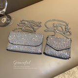 Rhinestones Evening Bag PU Leather Chain Clutch Shoulder Bags