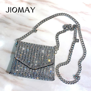 Rhinestones Evening Bag PU Leather Chain Clutch Shoulder Bags
