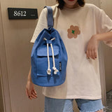 Canvas Drawstring Bucket Bag Single Shoulder Travel Bag