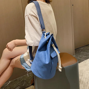 Canvas Drawstring Bucket Bag Single Shoulder Travel Bag