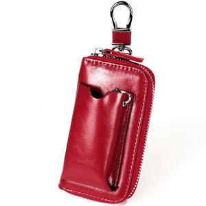 JNKET Retro Cow Leather Keychain Bag Key Case Zipper Key Bag