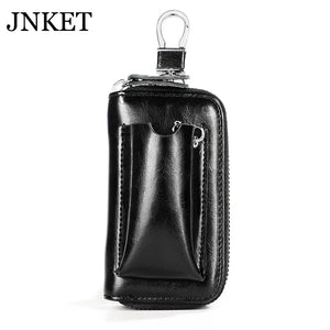 JNKET Retro Cow Leather Keychain Bag Key Case Zipper Key Bag