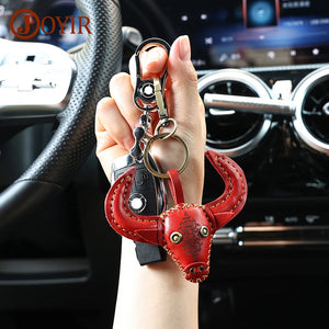 Bull Head Keychain Pendant Leather Key Holder Women Men Keyring
