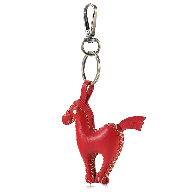 Cowhide Leather Pony Keychain Bag Ornament Key Ring Holder