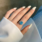 925 Silver Lab Sapphire Diamond Baguette Wedding Engagement Ring
