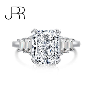 925 Silver Lab Sapphire Diamond Baguette Wedding Engagement Ring