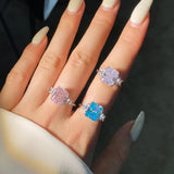 925 Silver Lab Sapphire Diamond Baguette Wedding Engagement Ring