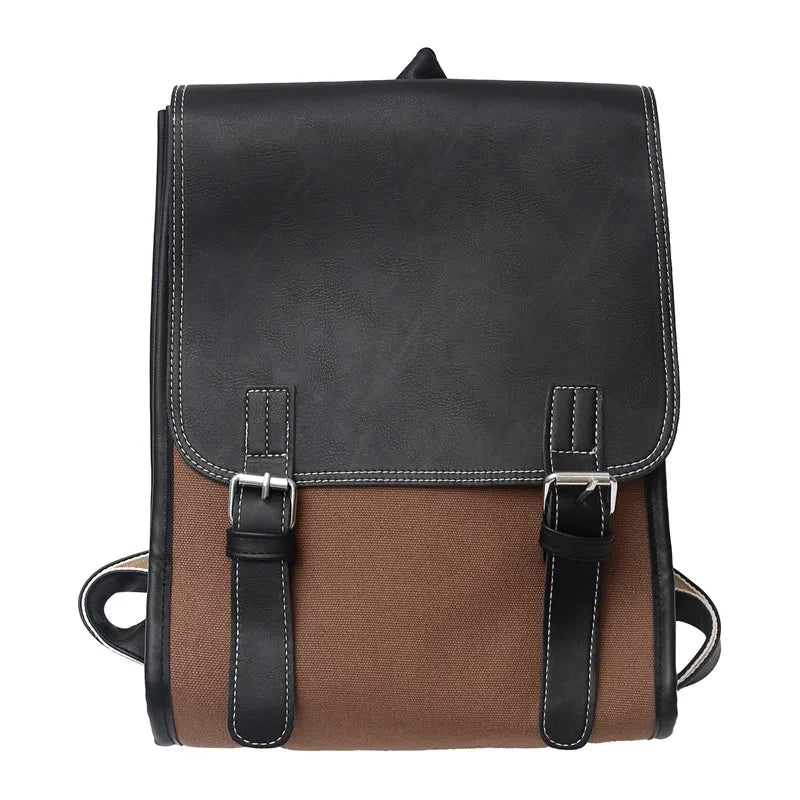 Vintage PU Leather Backpack Women Canvas School Bag For Girls College Schoolbag