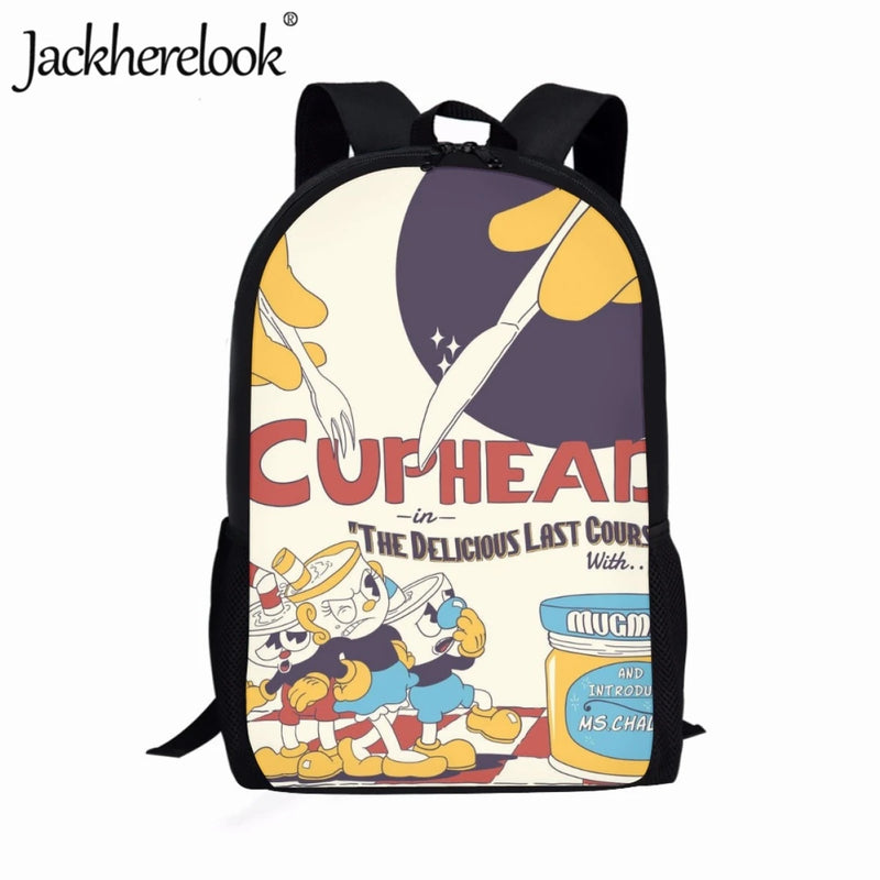 Jackherelook 17in Children School Bags Cuphead Pattern Book Bag Kids Travel