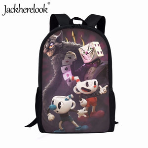 Jackherelook 17in Children School Bags Cuphead Pattern Book Bag Kids Travel